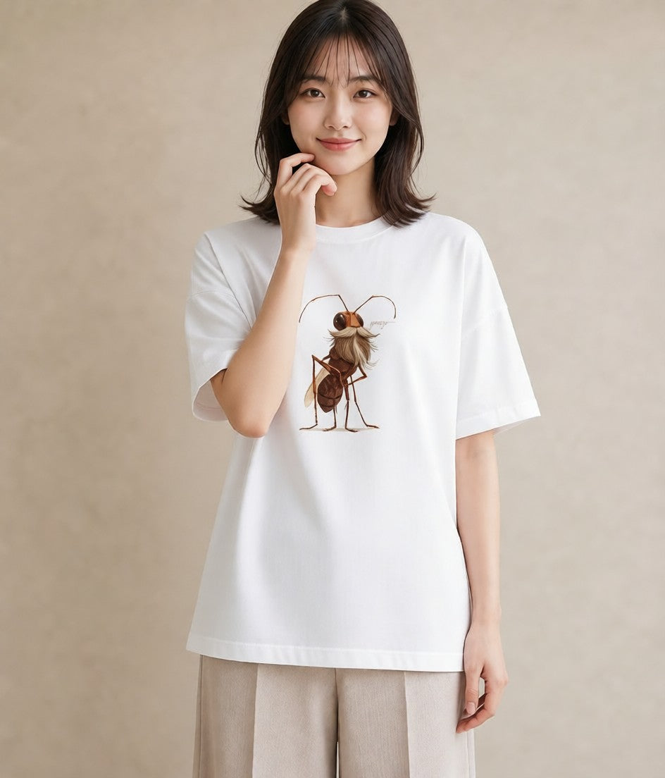 半袖Tシャツ レディース アリ 昆虫 虫 イラスト 旅行コーデ 春服 ミセス 白T YMAZO