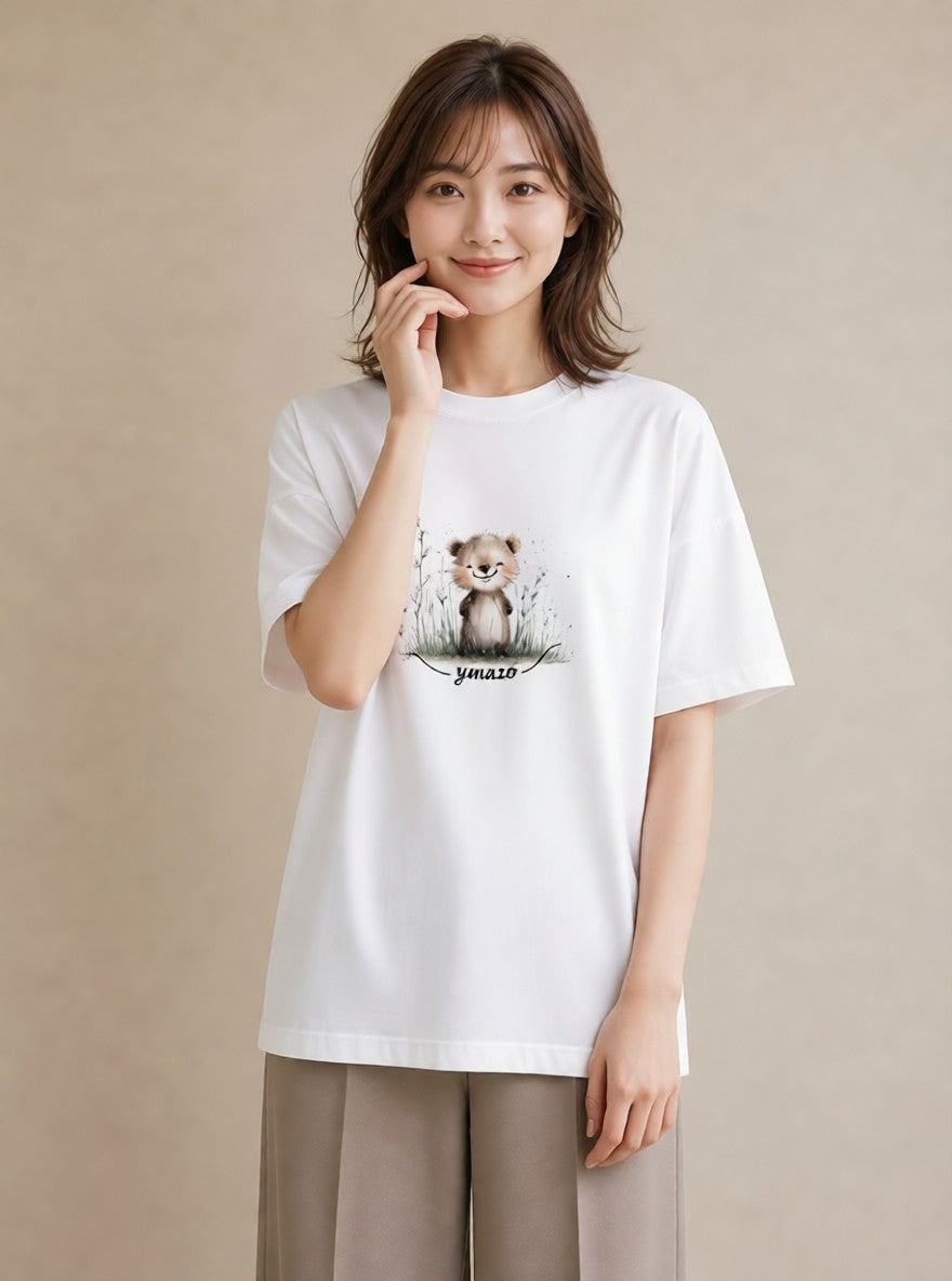 Tシャツ レディース ラッコ 動物 アニマル イラスト 休日コーデ 通学 誕生日プレゼント 白T YMAZO
