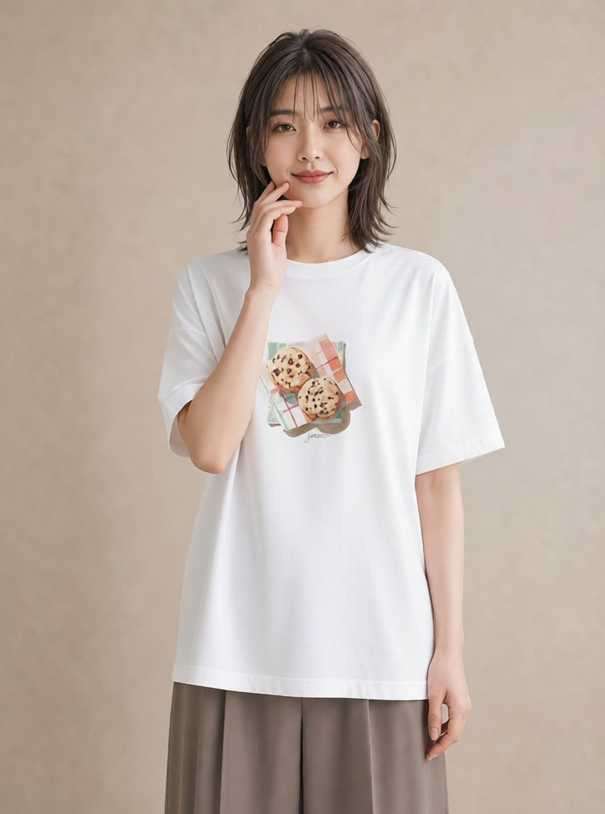 半袖Tシャツ レディース チョコ 食べ物 フード イラスト 水彩風 夏コーデ 通学 白T YMAZO