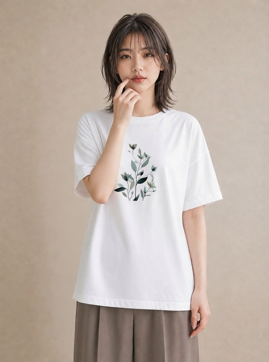 グラフィックTシャツ レディース 苔 植物 ボタニカル イラスト ユニーク 自分用 ルームウェア 白T YMAZO