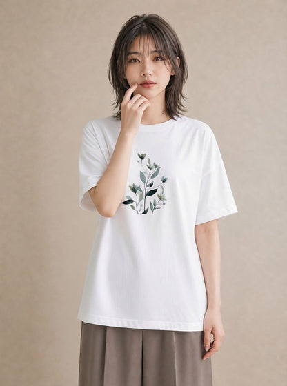 グラフィックTシャツ レディース 苔 植物 ボタニカル イラスト ユニーク 自分用 ルームウェア 白T YMAZO