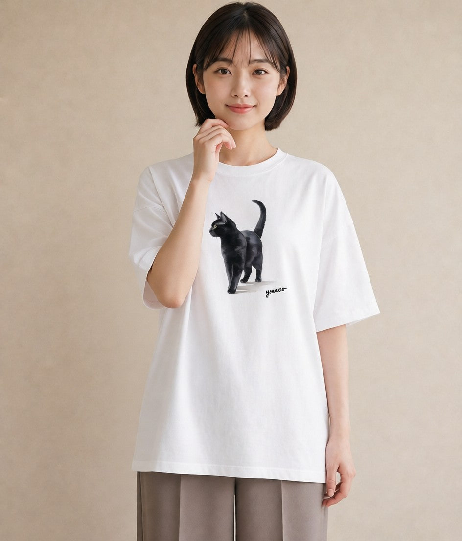 デザインTシャツ レディース 猫 ねこ イラスト モード 敬老の日 ホワイトデー 白T YMAZO