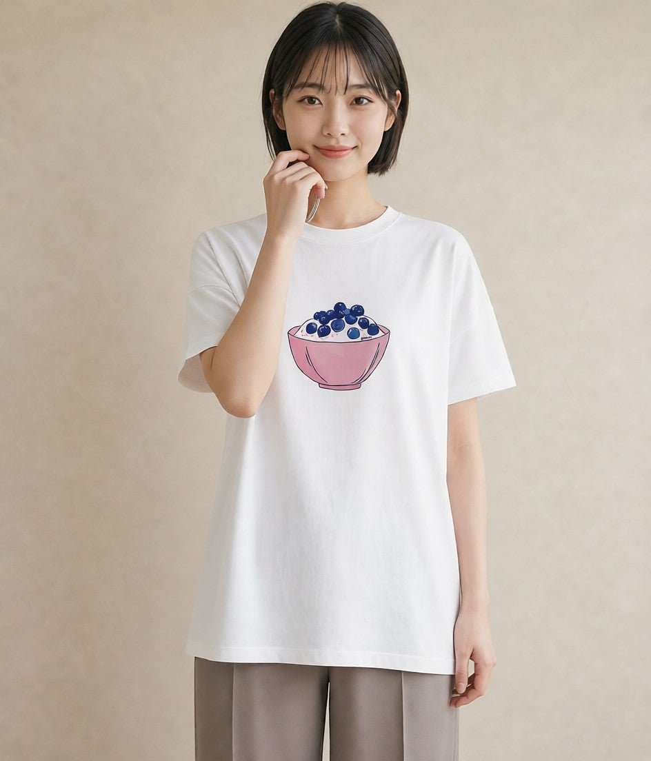 半袖Tシャツ レディース ブルーベリー 食べ物 フード イラスト ラフ クリスマス 旅行 白T YMAZO