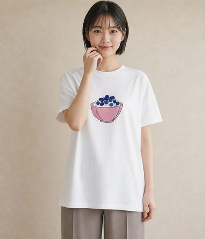 半袖Tシャツ レディース ブルーベリー 食べ物 フード イラスト ラフ クリスマス 旅行 白T YMAZO