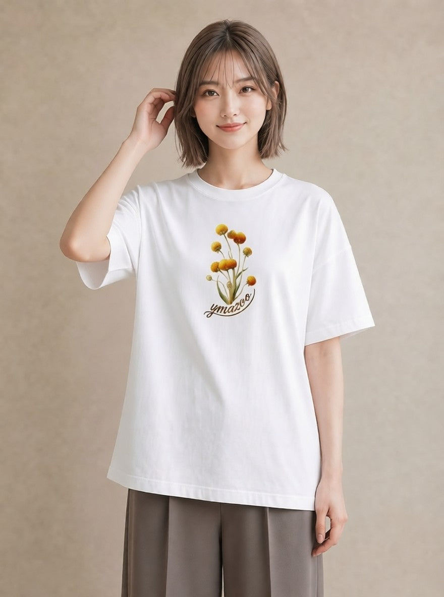 デザインTシャツ レディース ミモザ 花 花柄 イラスト 韓国風 公園 ママ 白T