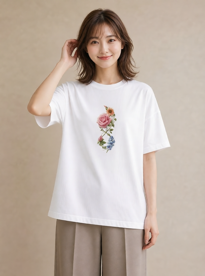 半袖Tシャツ レディース バラ 薔薇 ローズ 花 花柄 イラスト ガーリー 姉妹 送別ギフト 白T YMAZO