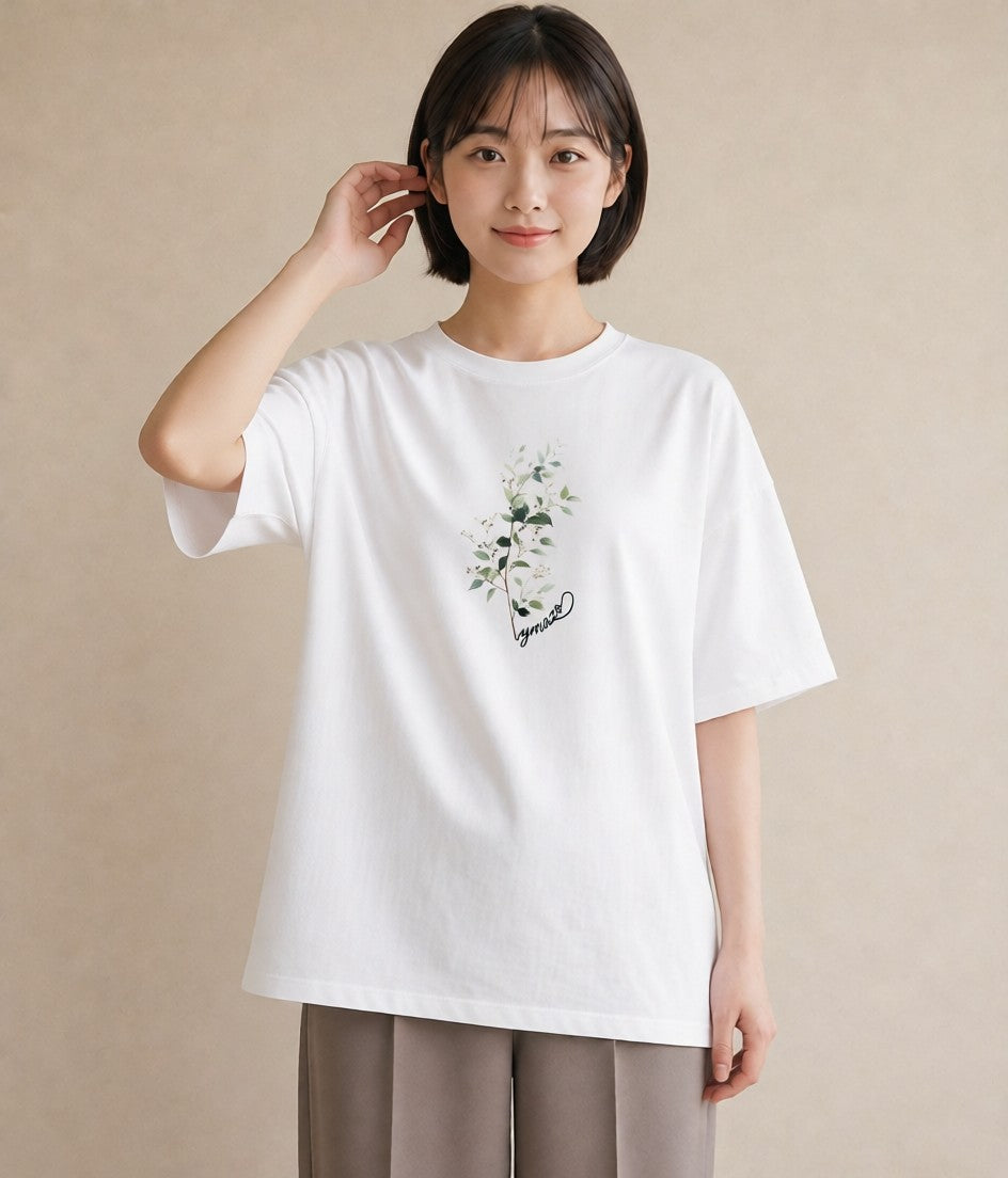 Tシャツ レディース つる 植物 ボタニカル イラスト ゆるかわ カフェ巡り 女子会 白T YMAZO