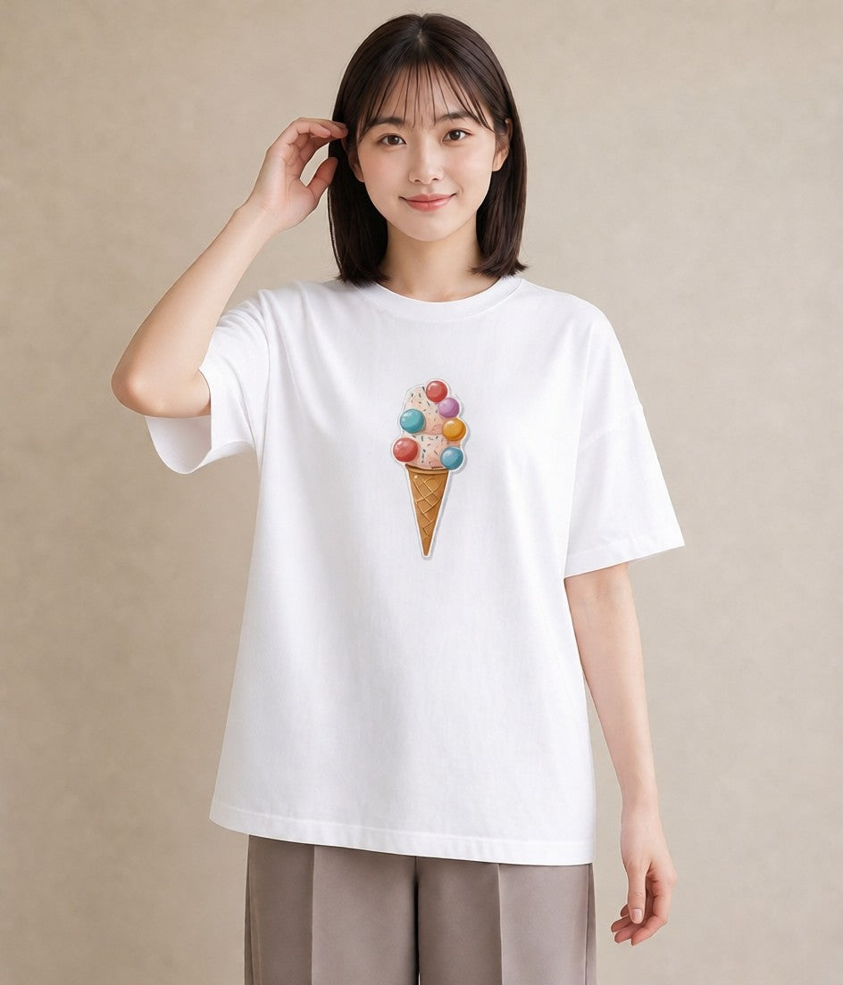 グラフィックTシャツ レディース キャンディ 食べ物 フード イラスト 普段使い 帰省 ラフ 白T YMAZO
