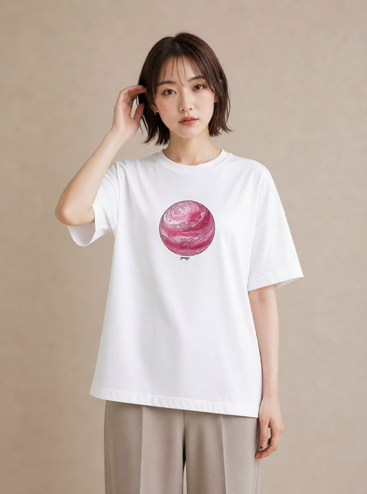 グラフィックTシャツ レディース 地球 星空 宇宙 イラスト シンプル 散歩 お出かけ 白T YMAZO