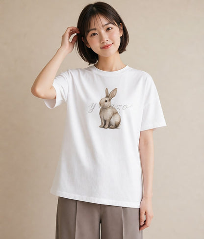 半袖Tシャツ レディース チンチラ ペット 動物 イラスト きれいめカジュアル 夏コーデ 通学 白T YMAZO