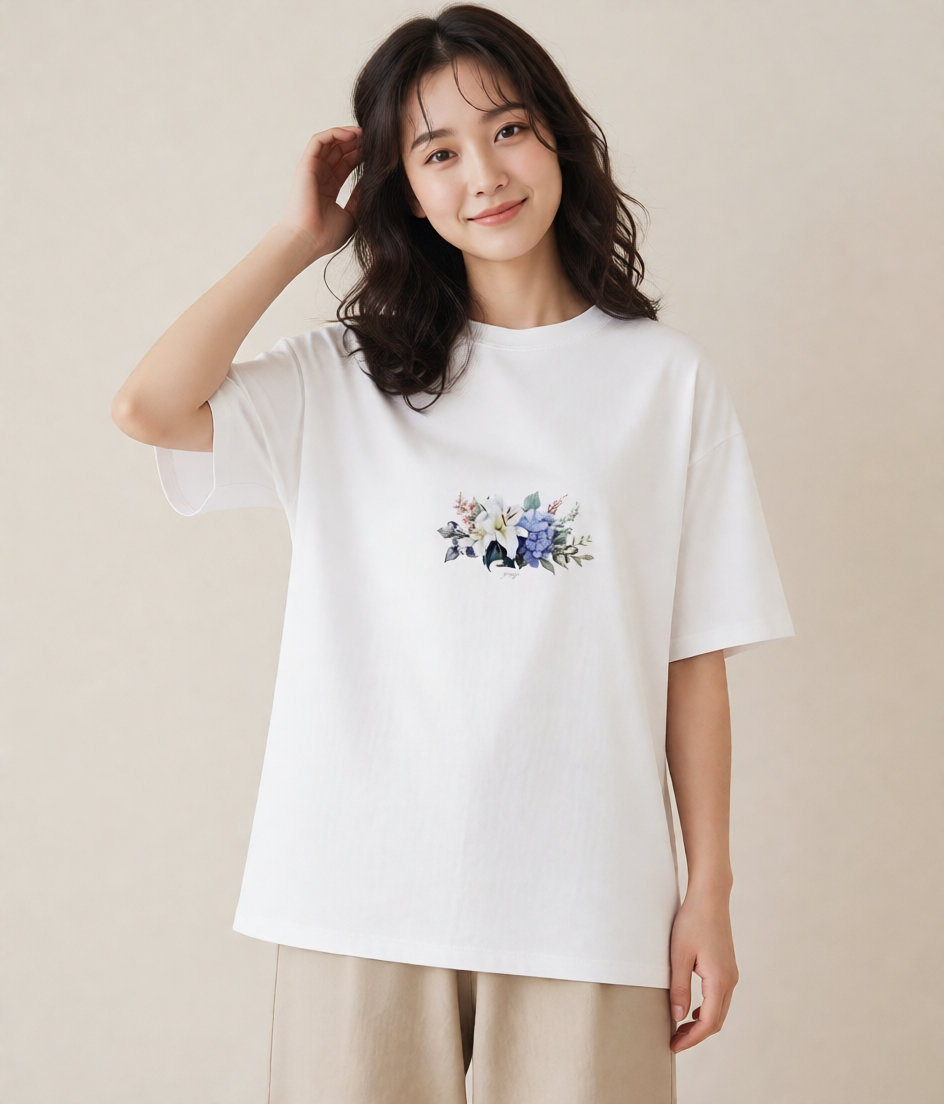 プリントTシャツ レディース ゆり 百合 花 花柄 イラスト 普段使い レイヤード 友達ギフト 白T YMAZO