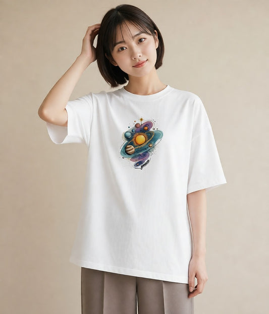半袖Tシャツ レディース 水瓶座 星空 宇宙 イラスト カフェコーデ カフェ巡り 女子会 白T YMAZO