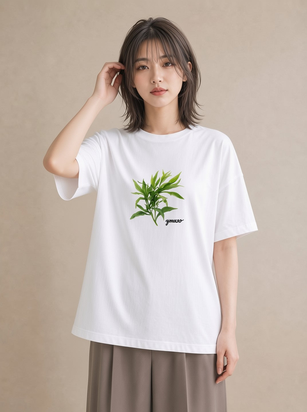 プリントTシャツ レディース 芝生 植物 ボタニカル イラスト 旅行コーデ クリスマス 旅行 白T YMAZO