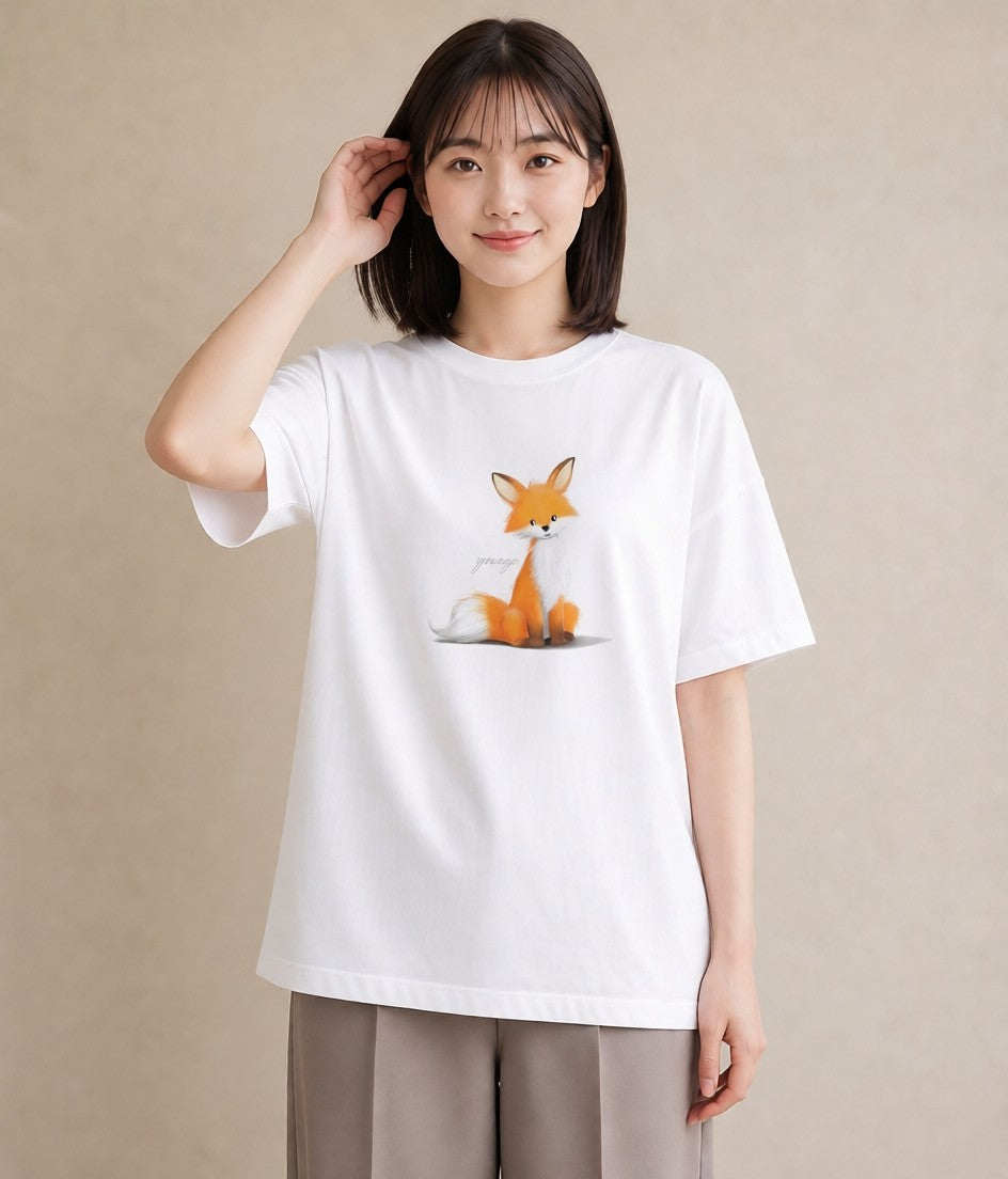 デザインTシャツ レディース きつね 動物 アニマル イラスト ミニマル ミセス 春コーデ 白T YMAZO