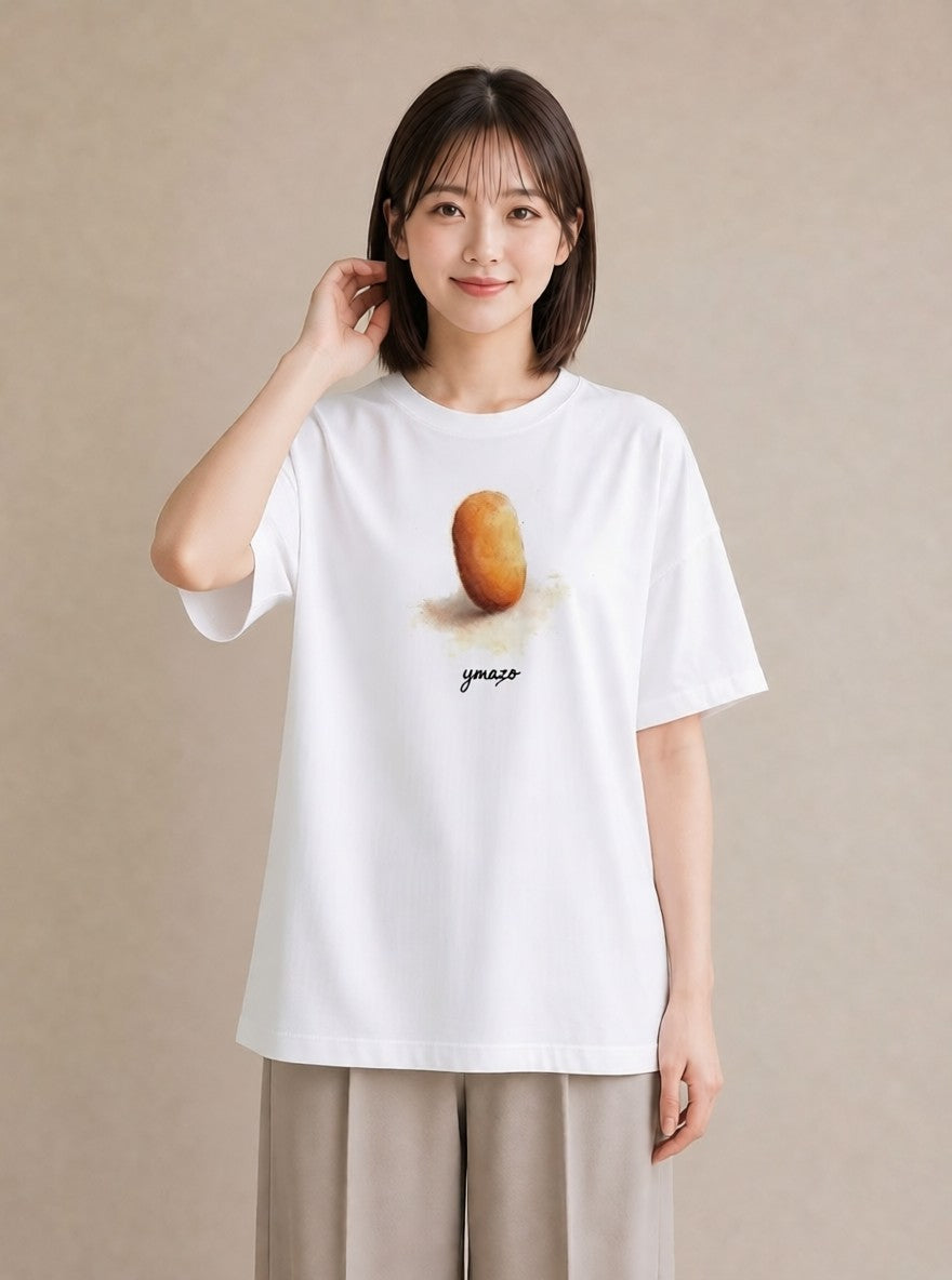 グラフィックTシャツ レディース パン 食べ物 フード イラスト シンプル ビーチ デイリーウェア 白T YMAZO