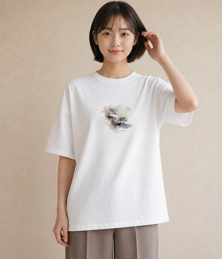 プリントTシャツ レディース 駅のホーム ローカル線 駅 ナチュラル アンティーク イラスト ゆるコーデ 母娘コーデ 自分用 白T YMAZO