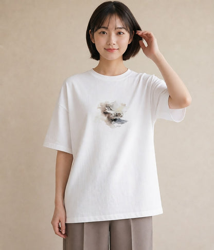 プリントTシャツ レディース 駅のホーム ローカル線 駅 ナチュラル アンティーク イラスト ゆるコーデ 母娘コーデ 自分用 白T YMAZO