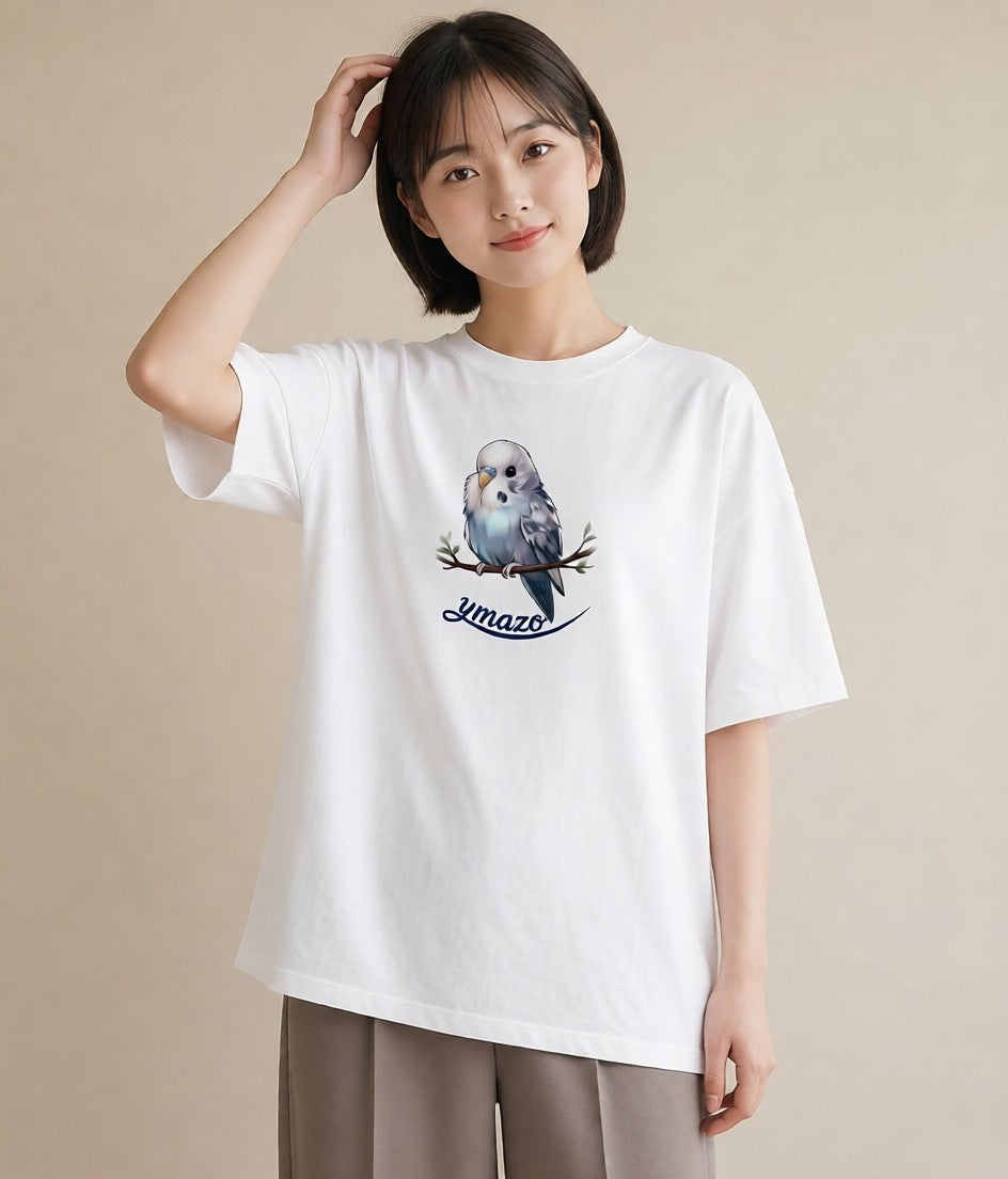 グラフィックTシャツ レディース 遠い家と鳥 風景 鳥 ナチュラル アンティーク イラスト 普段使い 海 カフェ巡り 白T YMAZO