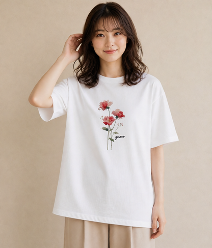 プリントTシャツ レディース バラ 薔薇 ローズ 花 花柄 イラスト ガーリー 女子会 お揃い 白T