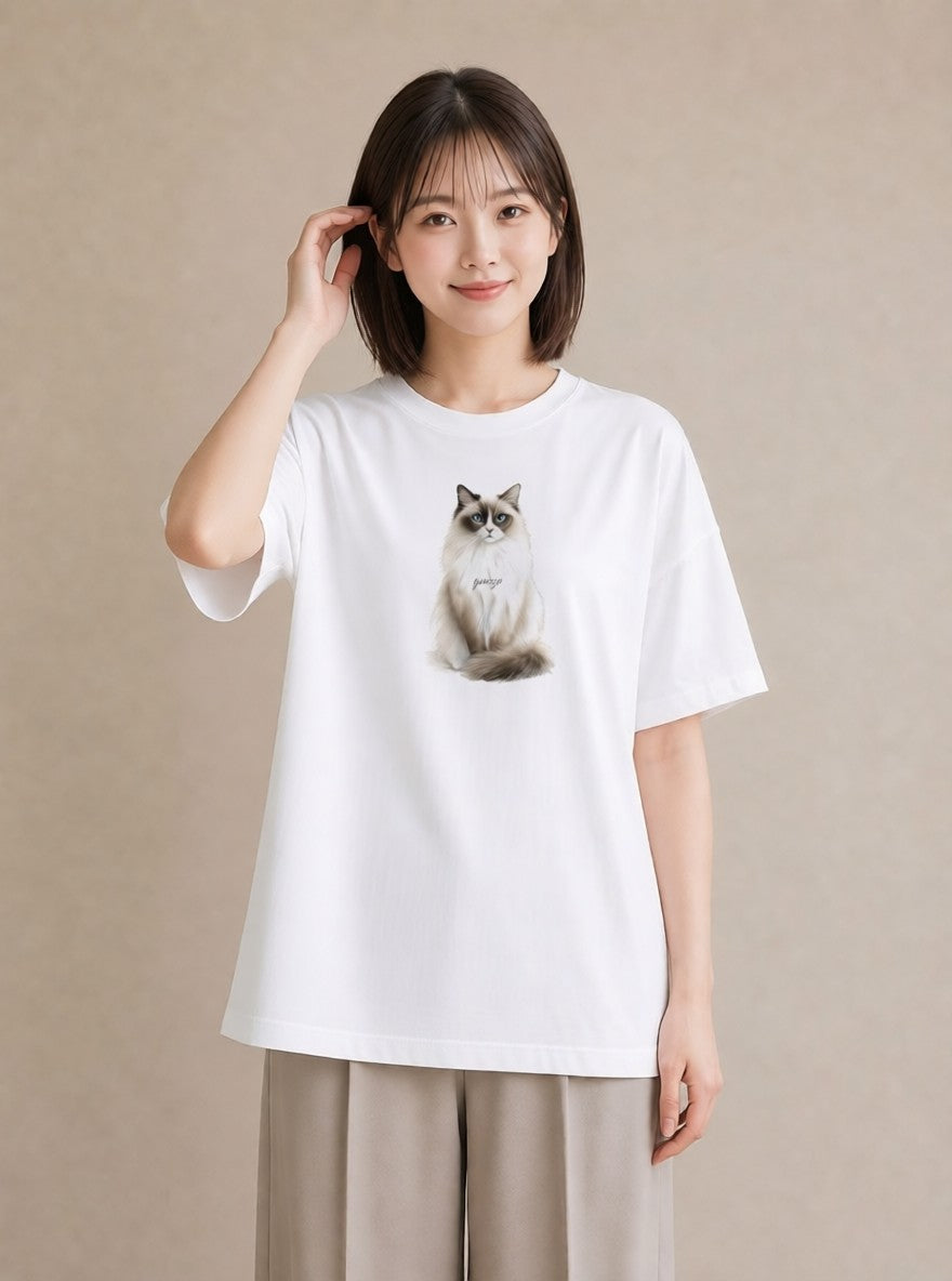 半袖Tシャツ レディース シャム 猫 ねこ イラスト 個性的 おしゃれギフト 社会人 白T YMAZO