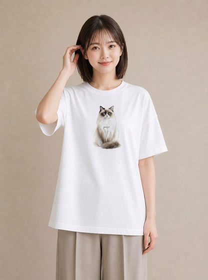 半袖Tシャツ レディース シャム 猫 ねこ イラスト 個性的 おしゃれギフト 社会人 白T YMAZO