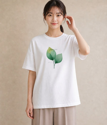 Tシャツ レディース モンステラ 植物 ボタニカル イラスト 淡色 綿100 デート 白T YMAZO