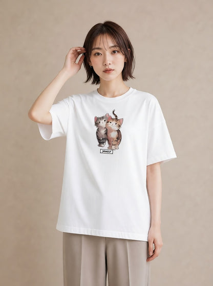 デザインTシャツ レディース しっぽ 猫 ねこ イラスト 普段使い デート 帰省 白T YMAZO