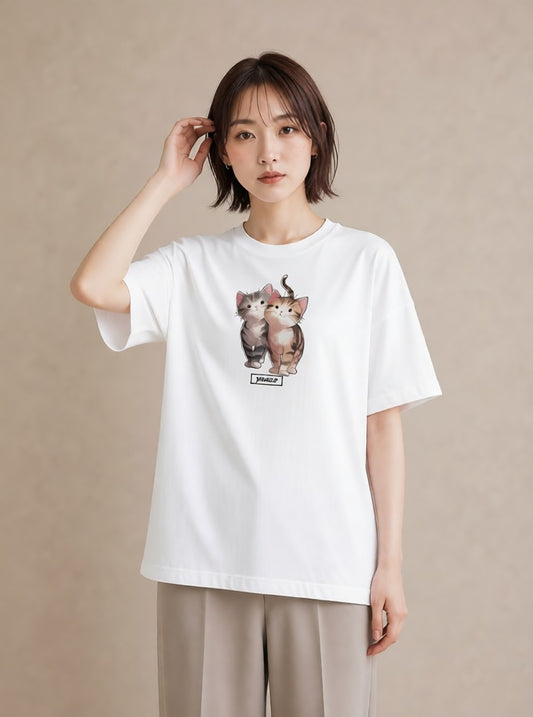 デザインTシャツ レディース しっぽ 猫 ねこ イラスト 普段使い デート 帰省 白T YMAZO