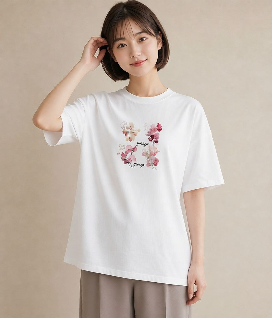 Tシャツ レディース すずらん 花 花柄 イラスト 韓国風 クリスマス 旅行 白T YMAZO