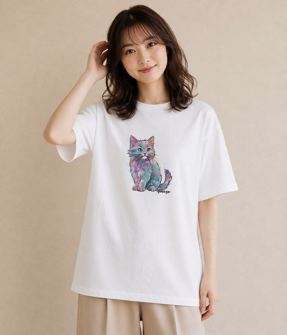 Tシャツ レディース 猫 ねこ イラスト 北欧風 女性 旅行用 白T YMAZO