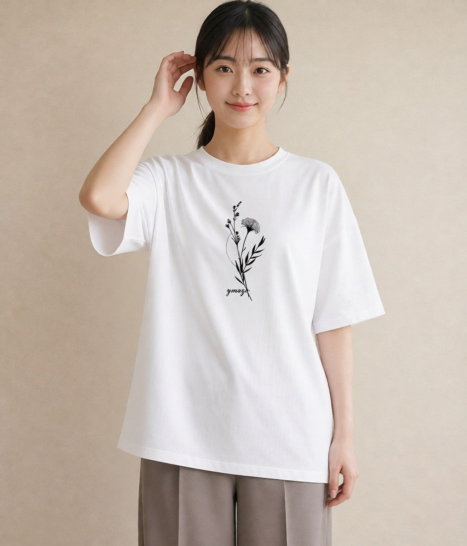 Tシャツ レディース 小花 花 フラワー イラスト カジュアル 女性 旅行用 白T YMAZO