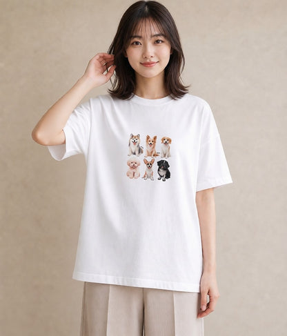 半袖Tシャツ レディース サモエド 犬 いぬ イラスト 旅行コーデ 母の日 ビーチ 白T YMAZO