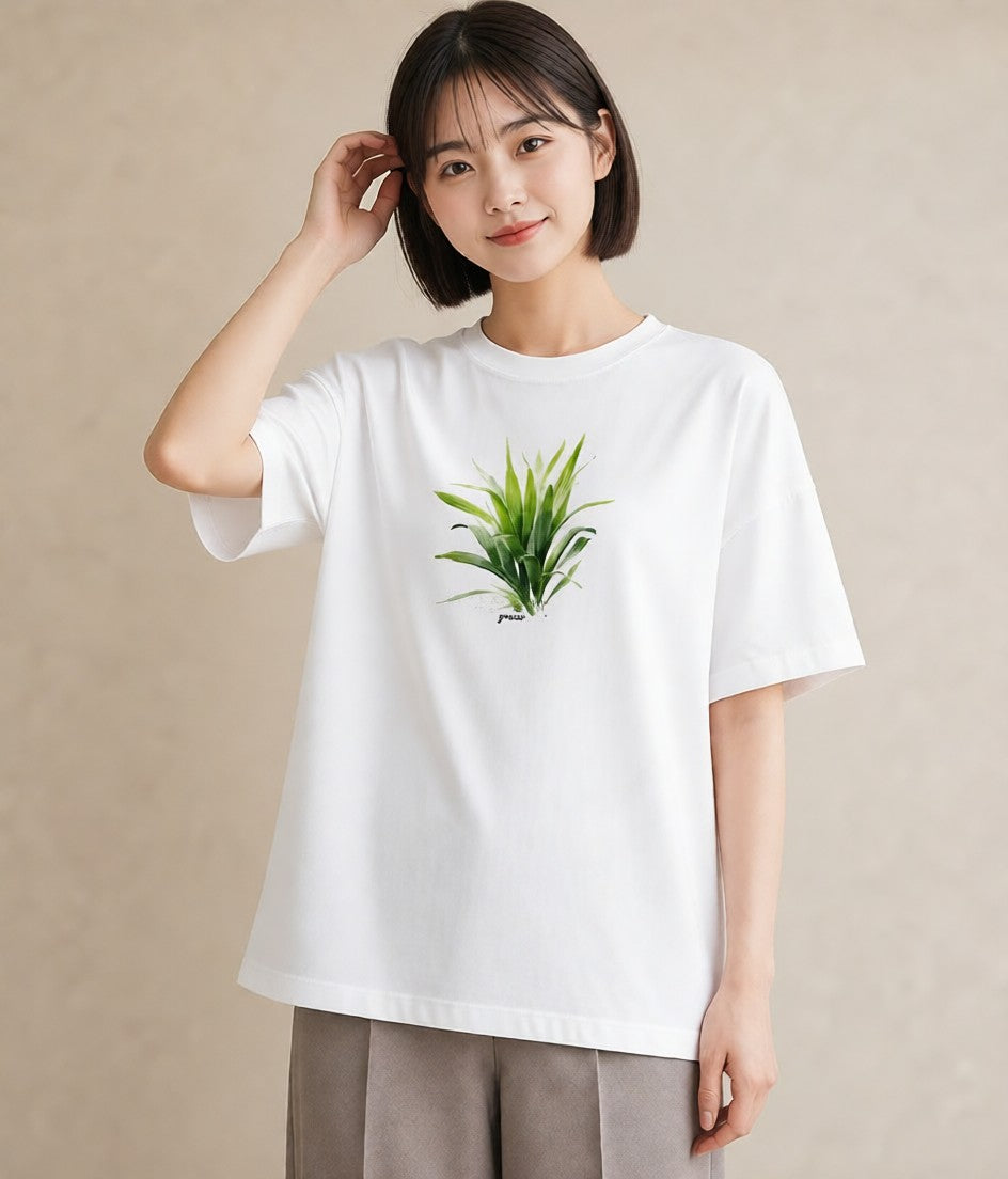 半袖Tシャツ レディース 芝生 植物 ボタニカル イラスト シンプル 20代 カジュアルコーデ 白T YMAZO