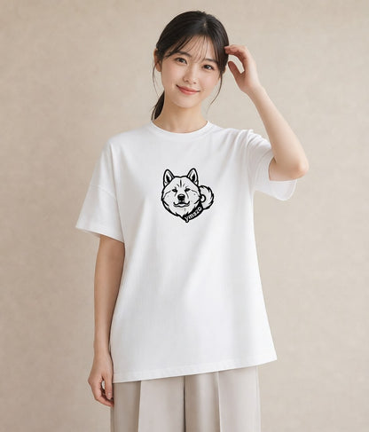 半袖Tシャツ レディース 秋田犬 犬 いぬ イラスト モード 海 カフェ巡り 白T YMAZO
