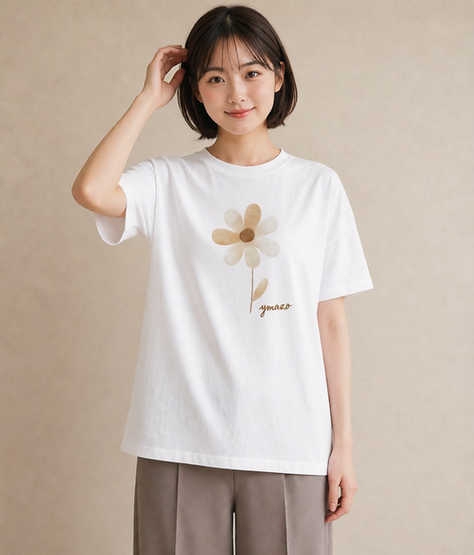 半袖Tシャツ レディース クローバー 四つ葉 花 花柄 イラスト ミニマル 誕生日プレゼント 綿100 白T YMAZO