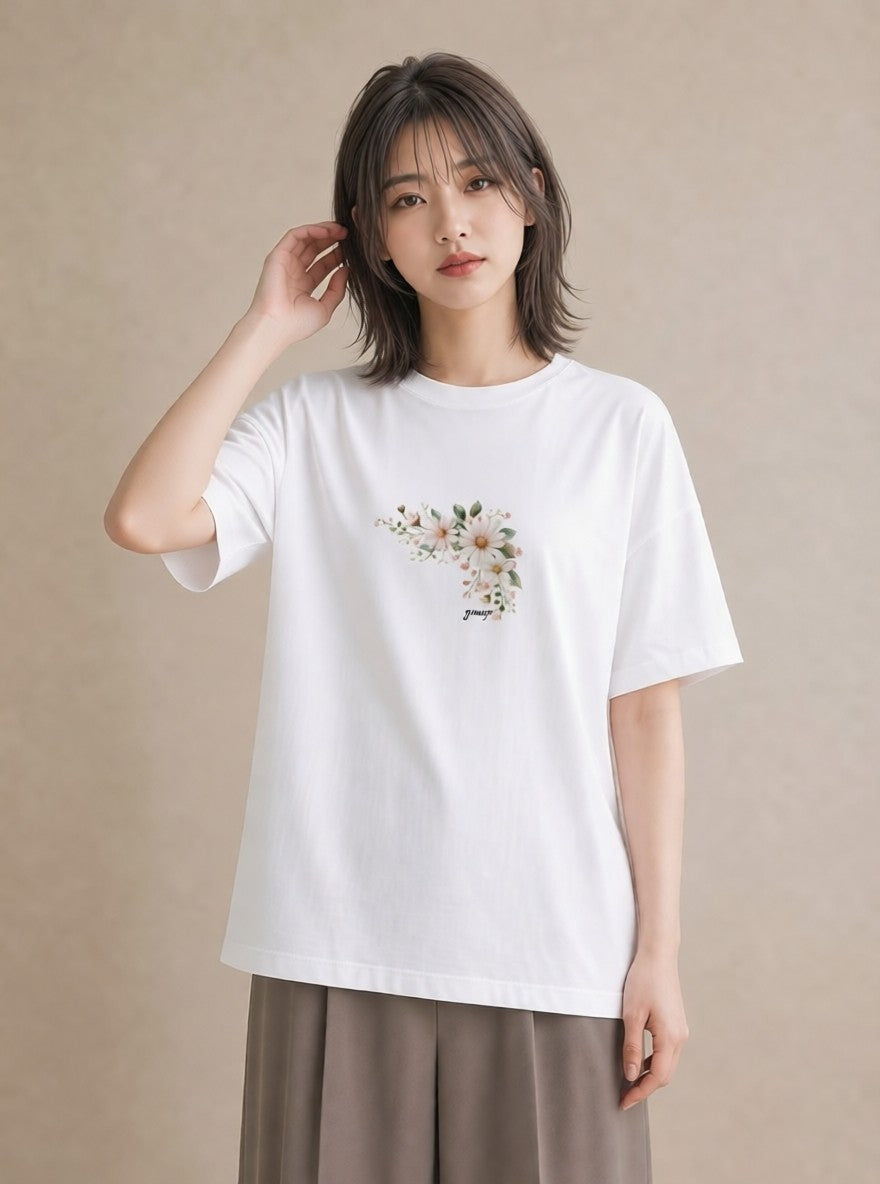 プリントTシャツ レディース マーガレット 花 花柄 イラスト カジュアル ギフト 母の日 白T YMAZO