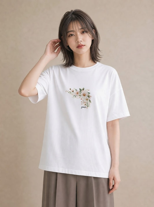 プリントTシャツ レディース マーガレット 花 花柄 イラスト カジュアル ギフト 母の日 白T YMAZO