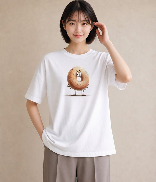 プリントTシャツ レディース ドーナツ 食べ物 フード イラスト 抜け感 自分用 ルームウェア 白T YMAZO