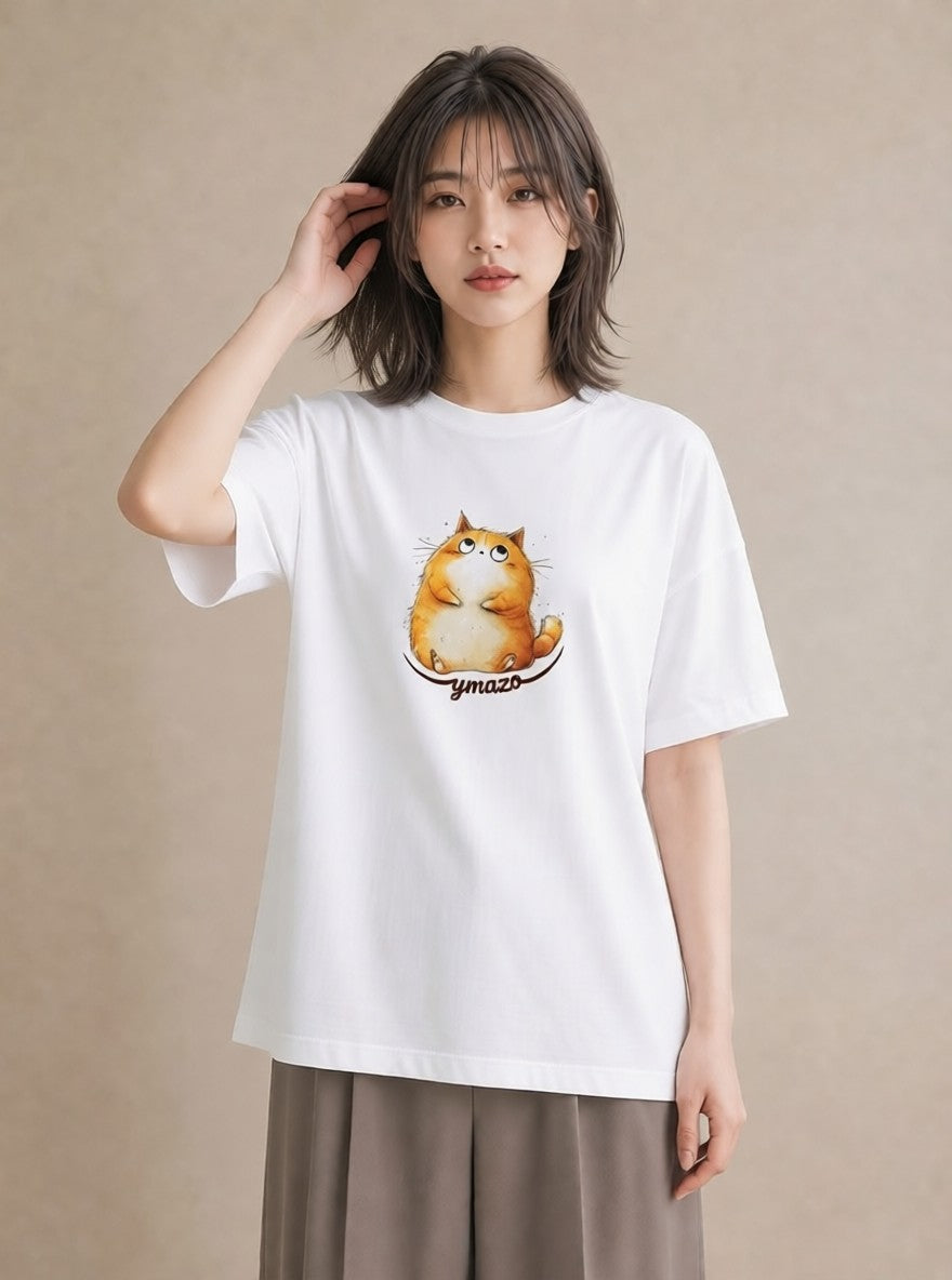 グラフィックTシャツ レディース エキゾチックショートヘア 猫 ねこ イラスト きれいめカジュアル 秋コーデ おしゃれギフト 白T YMAZO