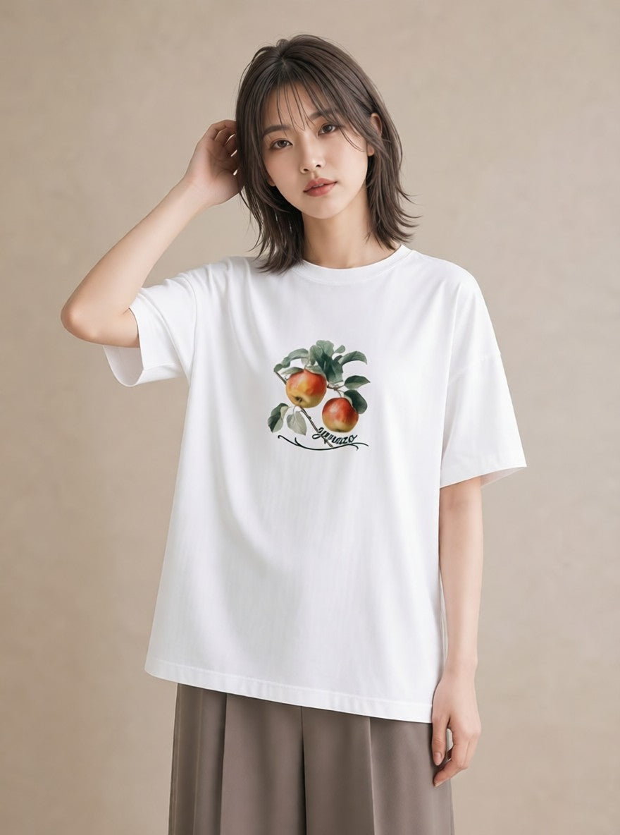 プリントTシャツ レディース もも 食べ物 フード イラスト アート風 母の日 ビーチ 白T YMAZO