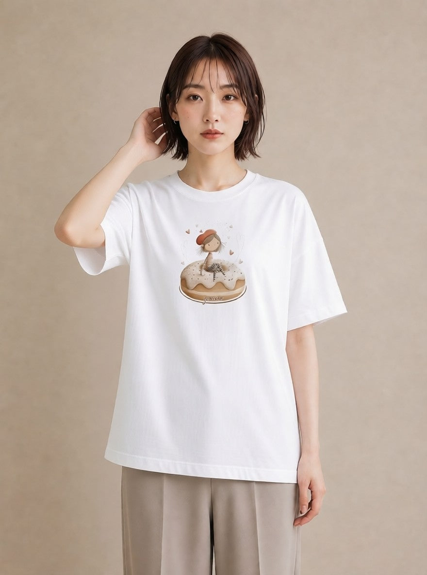 グラフィックTシャツ レディース ドーナツ 食べ物 フード イラスト ミニマル 春コーデ 姉妹 白T YMAZO