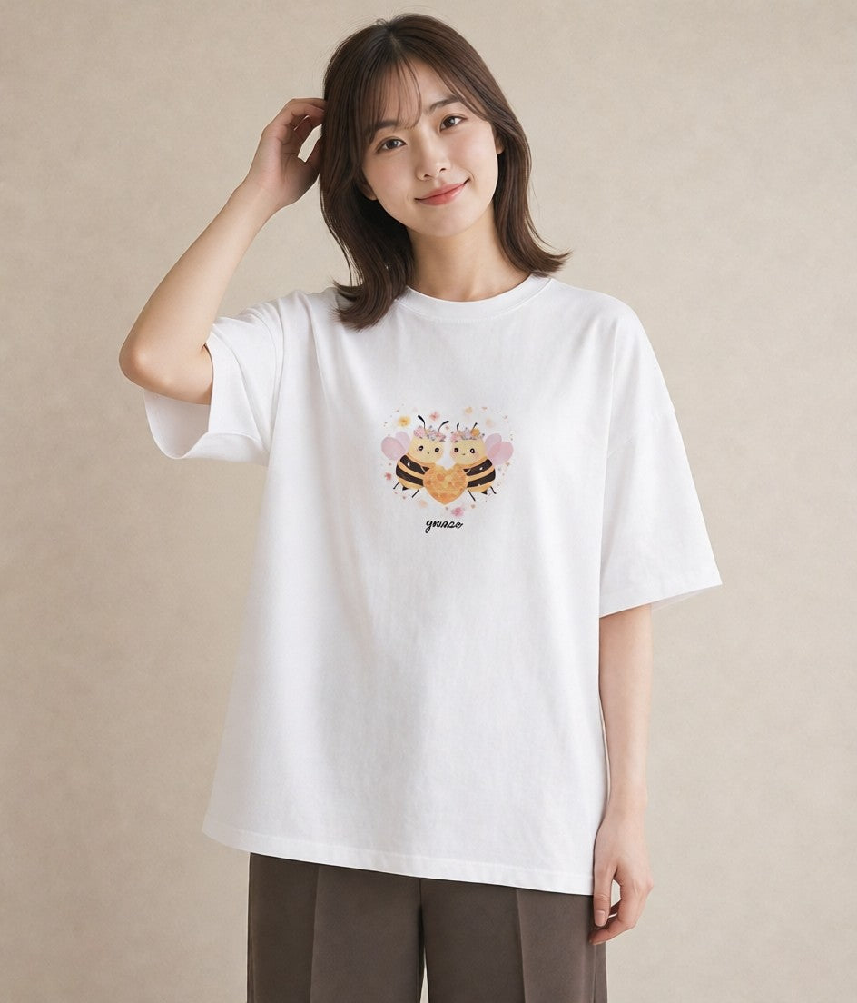 グラフィックTシャツ レディース みつばち 昆虫 虫 イラスト 可愛い 敬老の日 ホワイトデー 白T YMAZO
