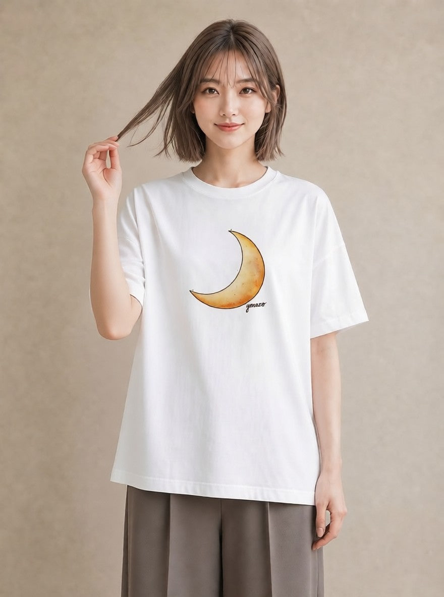 プリントTシャツ レディース 月 星空 宇宙 イラスト ミニマル お出かけ 普段着 白T YMAZO