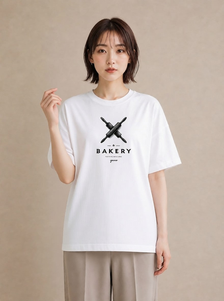 デザインTシャツ レディース パン ベーカリー レトロ イラスト ミニマル 女子会 お揃い 白T YMAZO