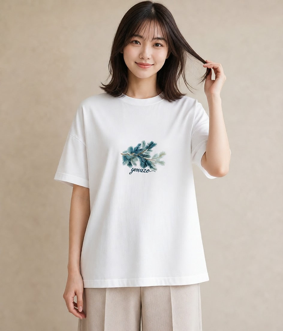 グラフィックTシャツ レディース 松ぼっくり 植物 ボタニカル イラスト シンプル カジュアルコーデ 買い物 白T YMAZO