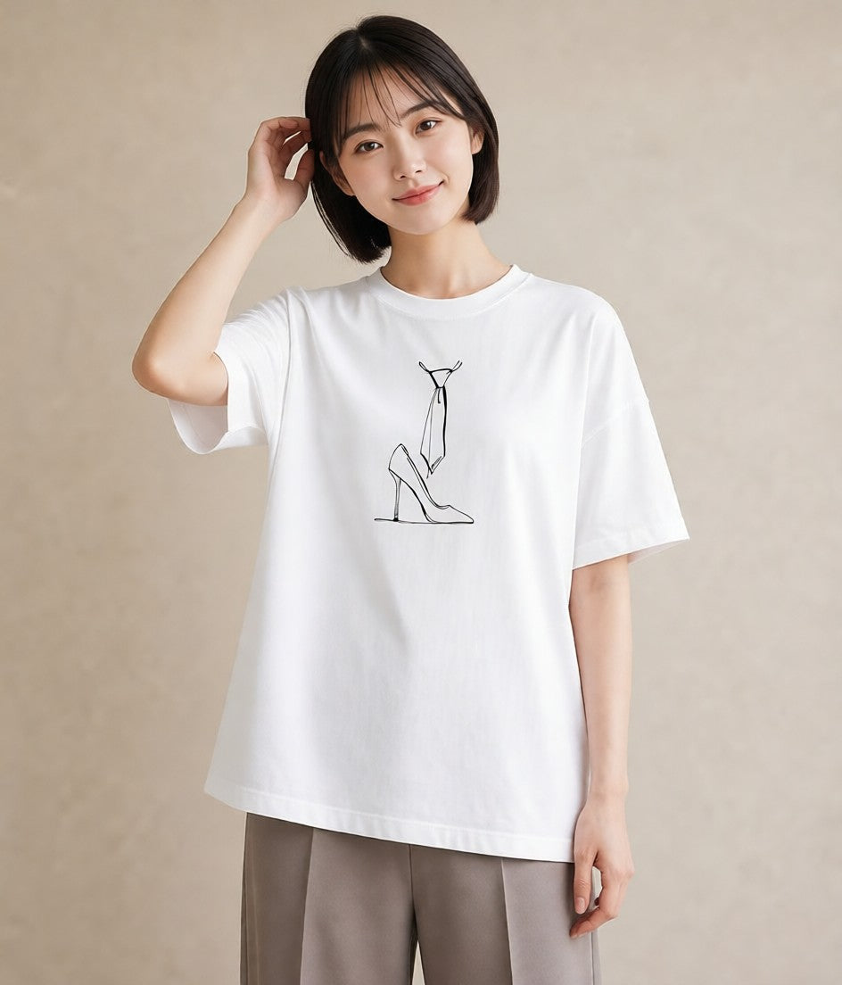 Tシャツ レディース バレエシューズ バレエ トウシューズ ナチュラル アンティーク イラスト 線画 カフェ巡り 女子会 白T YMAZO
