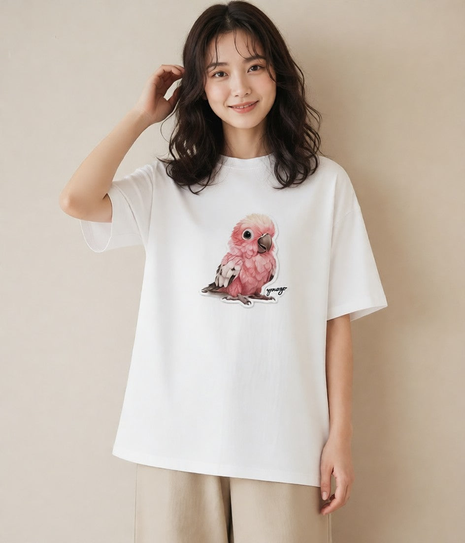 プリントTシャツ レディース インコ ペット 動物 イラスト ミニマル 散歩 お出かけ 白T YMAZO