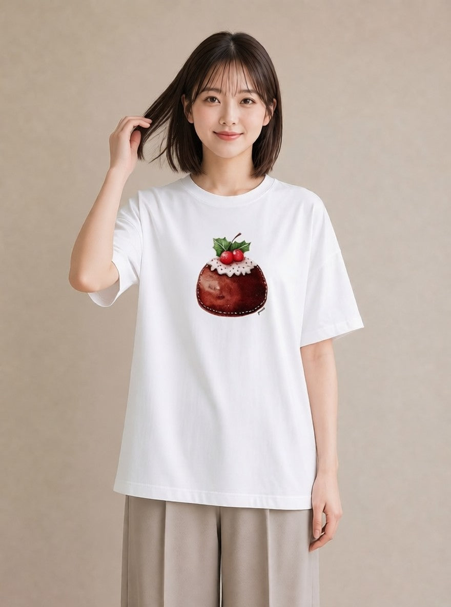 プリントTシャツ レディース プリン 食べ物 フード イラスト シンプル 公園 ママ 白T YMAZO