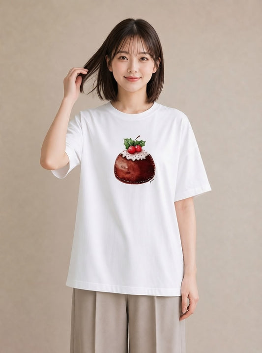 プリントTシャツ レディース プリン 食べ物 フード イラスト シンプル 公園 ママ 白T YMAZO