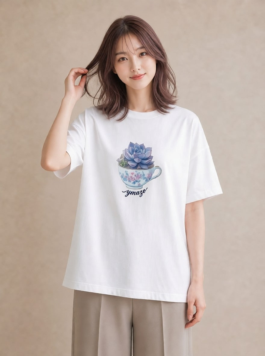グラフィックTシャツ レディース 多肉植物 植物 ボタニカル イラスト 在宅 公園 白T YMAZO